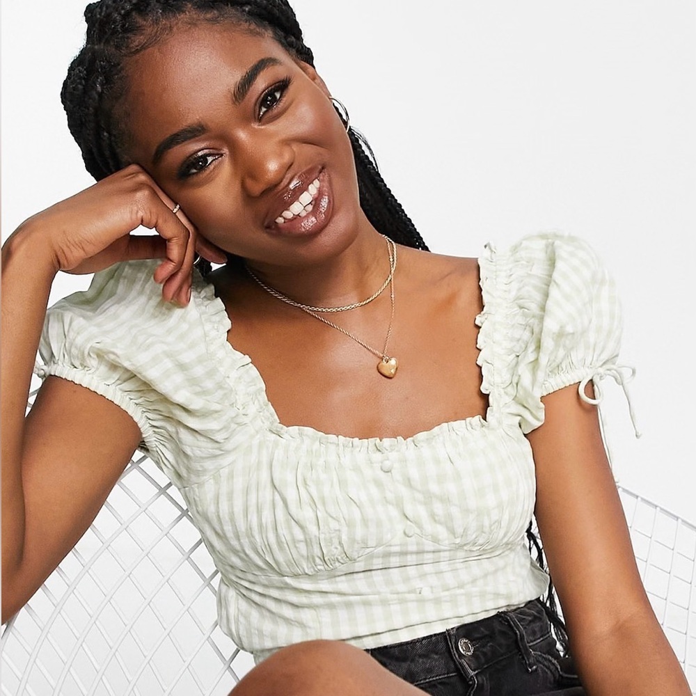Miss Selfridge Light Green Gingham Blouse